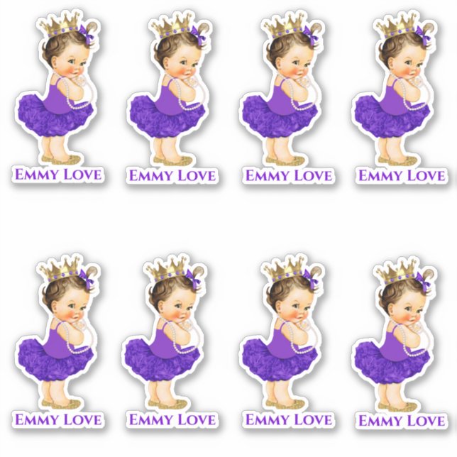 Princess Ballerina Baby Girl Purple Tutu Crown Sticker (Front)