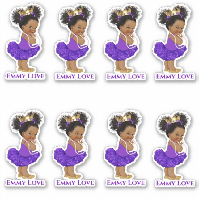 Princess Ballerina Baby Girl Purple Tutu Crown Sticker (Front)