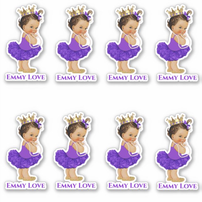 Princess Ballerina Baby Girl Purple Tutu Crown Sticker (Front)