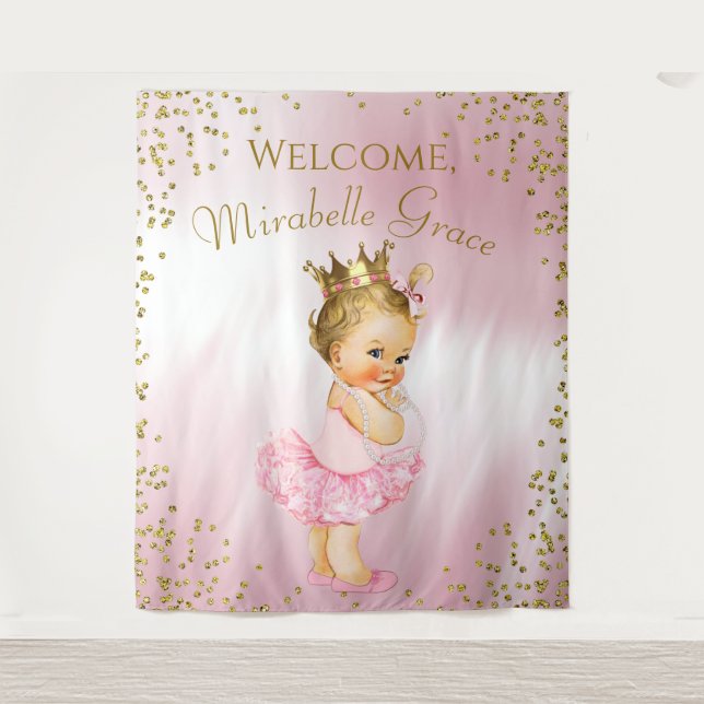 Princess Ballerina Baby Shower Backdrop Blonde (Front)