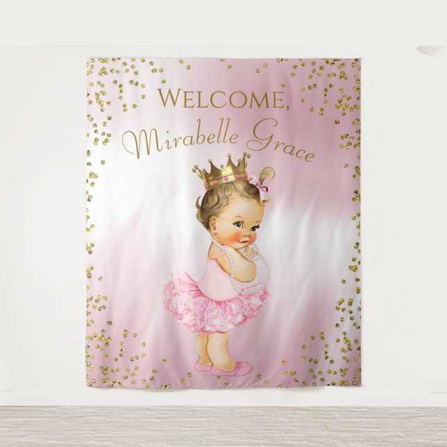 Princess Ballerina Baby Shower Backdrop Brunette (Front)