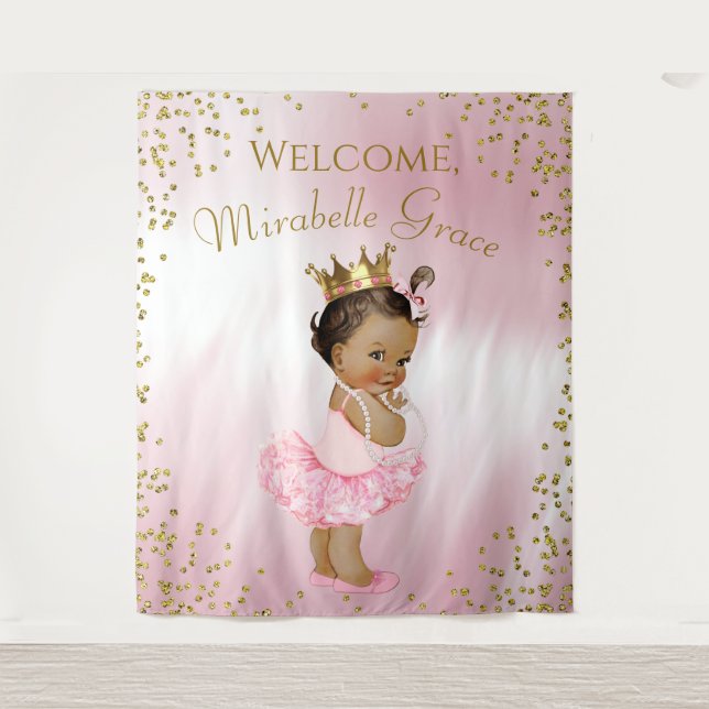 Princess Ballerina Baby Shower Backdrop Ethnic (Front)