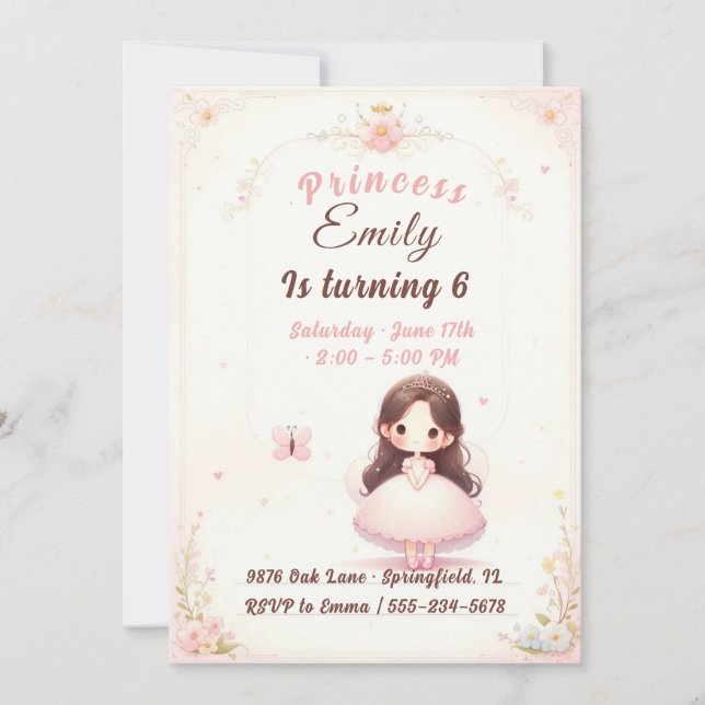 Princess Ballerina Birthday Invitation (Front)