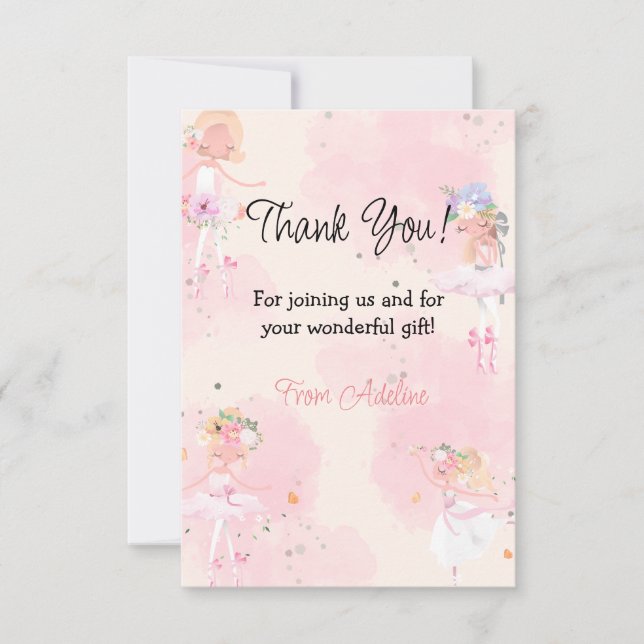 Princess Ballerina Birthday  Thank You Card (Front)