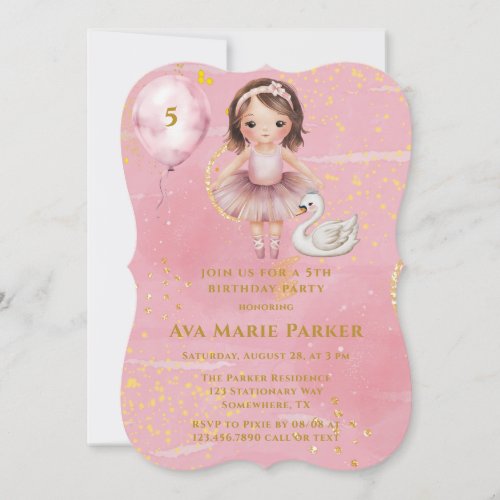 Princess Ballerina Blush Pink Gold Birthday Party Invitation