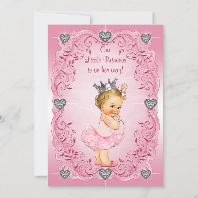 Princess Ballerina Diamond Hearts Baby Shower Invitation (Front)