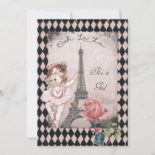 Princess Ballerina Eiffel Tower Baby Shower Invitation