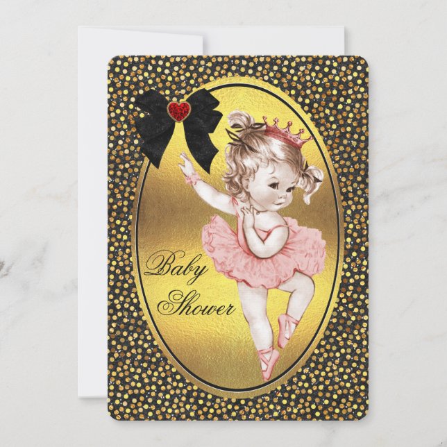 Princess Ballerina Faux Bow Foil & Glitter Shower Invitation (Front)