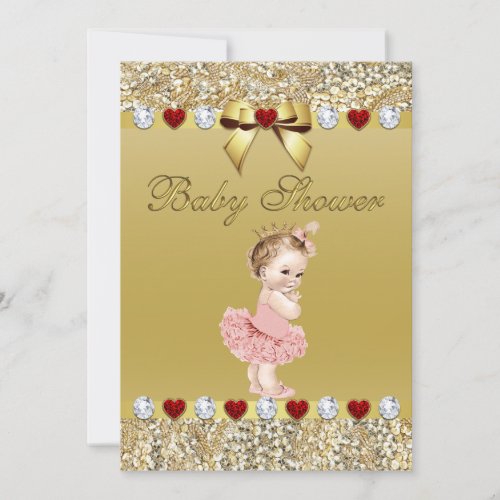 Princess Ballerina Gold Faux Sequins and Bow Invitation