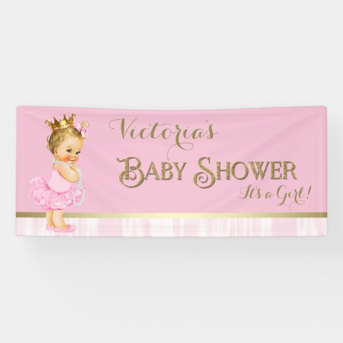 Princess Ballerina Pearl Pink Gold Baby Shower Banner