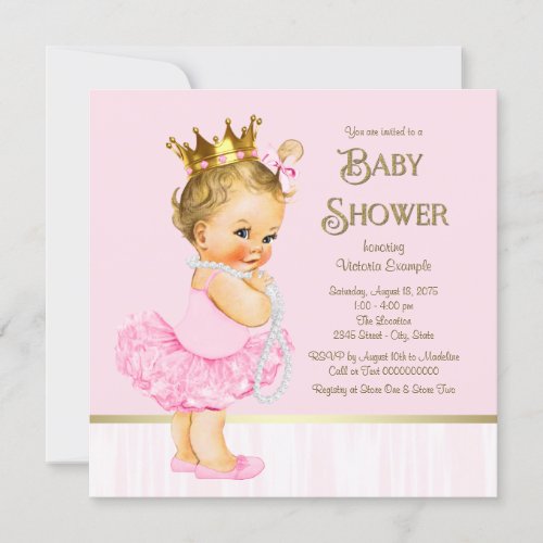 Princess Ballerina Pink Gold Baby Shower Invitation