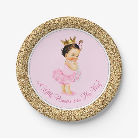Princess Ballerina Pink Gold Baby Shower Paper Plates