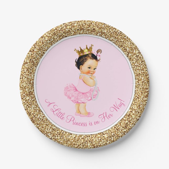 Princess Ballerina Pink Gold Baby Shower Paper Plates (Front)