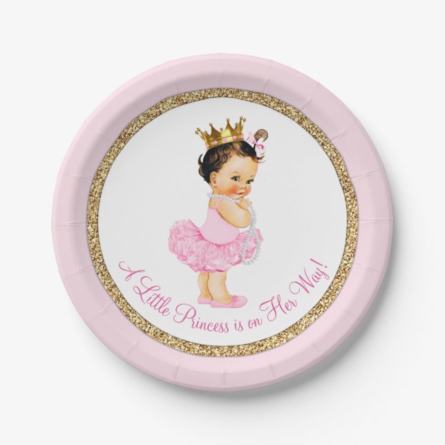 Princess Ballerina Pink Gold Baby Shower Paper Plates (Front)