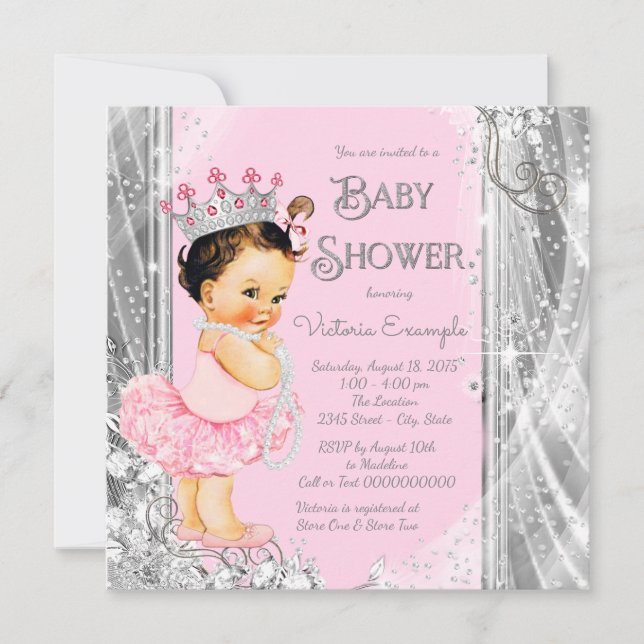 Princess Ballerina Pink Silver Baby Shower Invitation (Front)