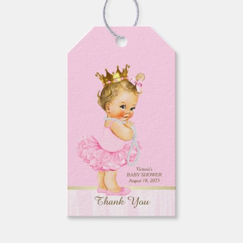 Princess Ballerina Pink Tutu Pearl Baby Shower Gift Tags