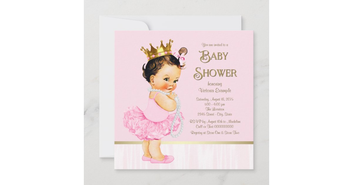 Princess Ballerina Tutu Pink Gold Baby Shower Invitation | Zazzle