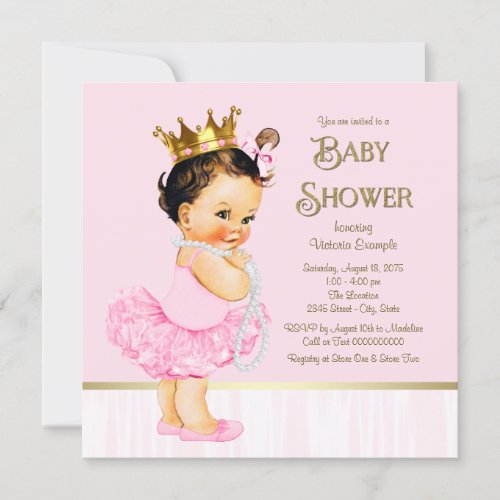 Princess Ballerina Tutu Pink Gold Baby Shower Invitation