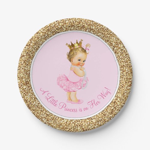 Princess Ballerina Tutu Pink Gold Baby Shower Paper Plates