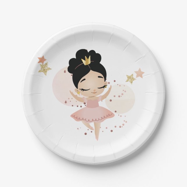 Princess Ballerina w/Tiara Birthday Paper Plates (Front)