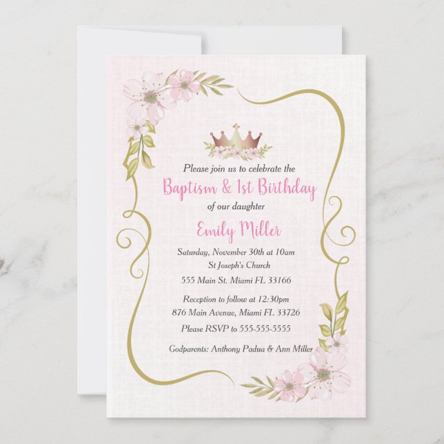 Princess baptism and birthday invitation (Front)