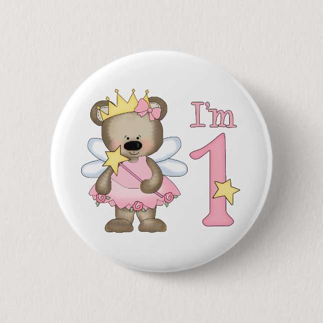 Princess Bear 1st Birthday Button (Front)
