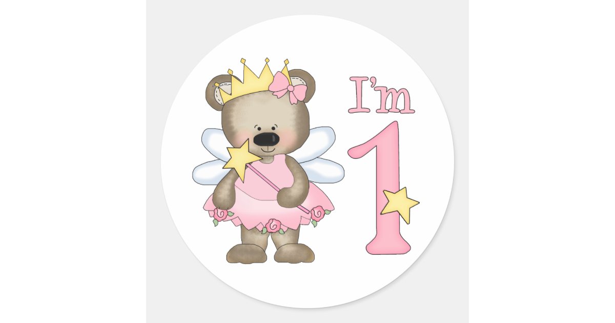 Princess Bear 1st Birthday Classic Round Sticker | Zazzle