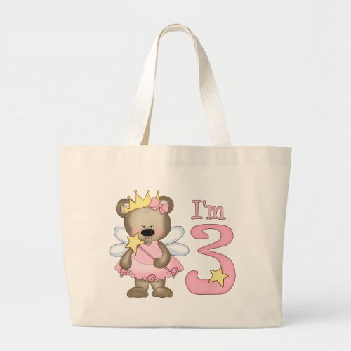 Princess Bear 3rd Birthday Large Tote Bag