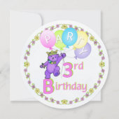 Princess Bear 3rd Birthday Party Custom Invitation (Front)