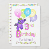 Princess Bear 3rd Birthday Party Custom Name Invitation (Front/Back)