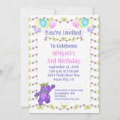 Princess Bear 3rd Birthday Party Custom Name Invitation (Back)