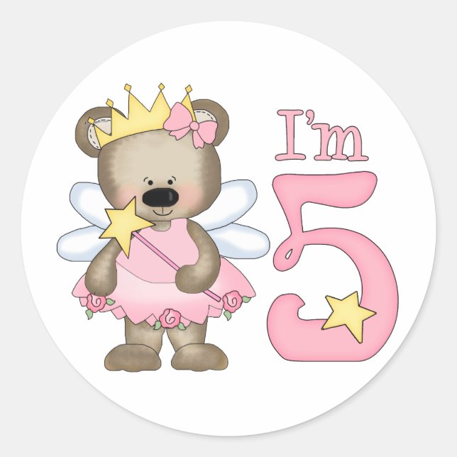 Princess Bear 5th Birthday Classic Round Sticker (Front)