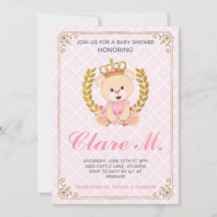 Princess Bear Baby Shower Invitation