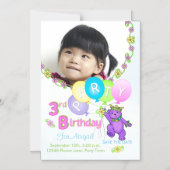 Princess Bear Custom 3rd Birthday Party Magnetic Invitation (Front)