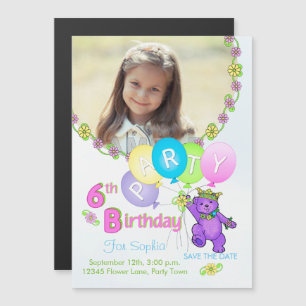 Princess Bear Custom 6th Birthday Party Invitation