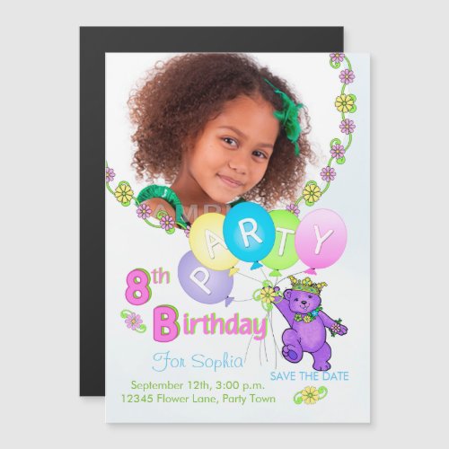 Princess Bear Custom 8th Birthday Party Invitation