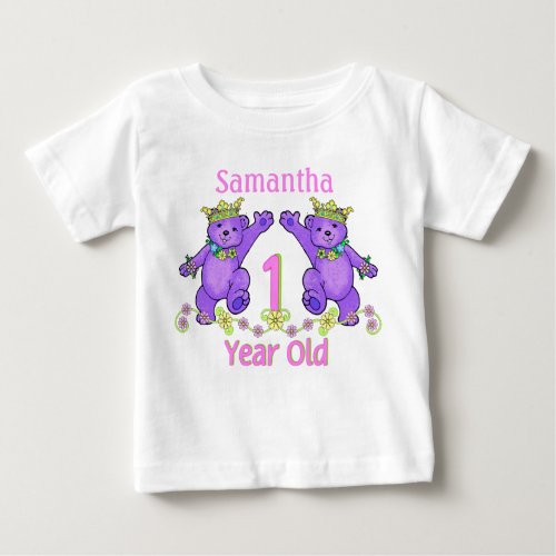 Princess Bears 1st Birthday Custom Name Baby T_Shirt