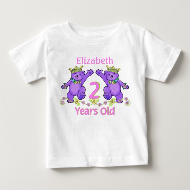 Princess Bears 2nd Birthday Custom Name Baby T-Shirt (Front)