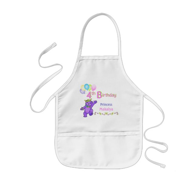 Princess Bears 4th Birthday Custom Name Kids' Apron (Front)