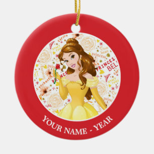 Princess Belle   Belle Holding Rose Add Your Name Ceramic Ornament