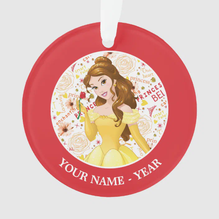 Princess Belle Belle Holding Rose Add Your Name Ornament Zazzle Com