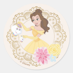 Princess Belle   Floral Gold Confetti Classic Round Sticker