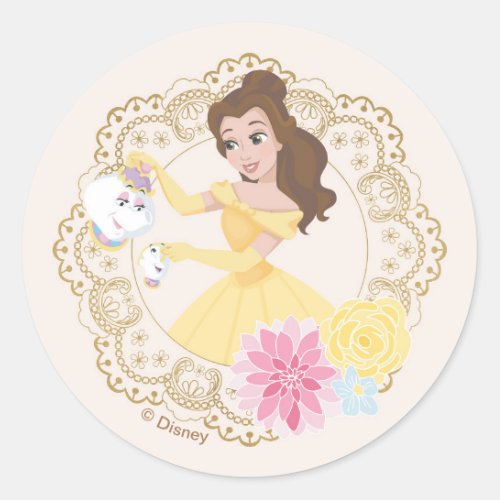 Princess Belle  Floral Gold Confetti Classic Round Sticker