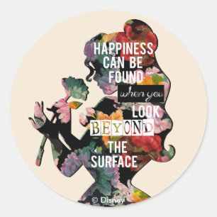 Princess   Belle Floral Silhouette Classic Round Sticker