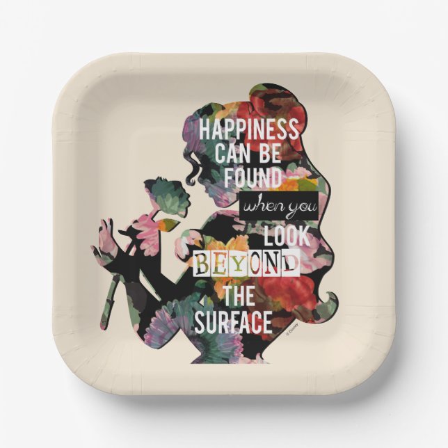 Princess | Belle Floral Silhouette Paper Plates (Front)
