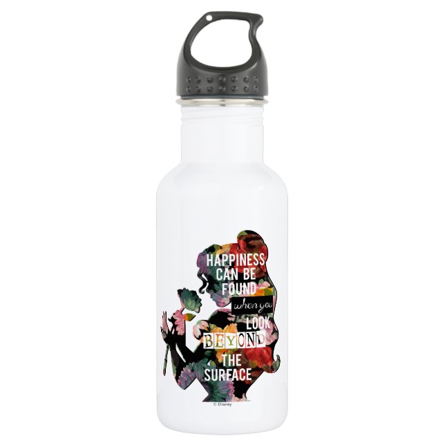 Princess | Belle Floral Silhouette Stainless Steel Water Bottle (Front)