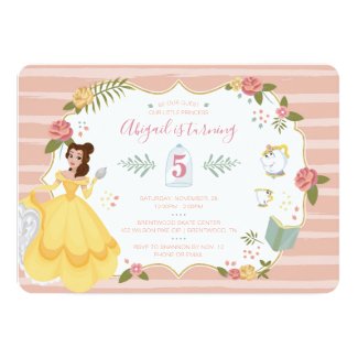 Princess Belle | Pink Floral Birthday Invitation