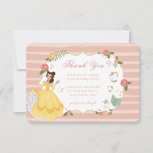 Princess Belle  Pink Floral Birthday Thank You Invitation