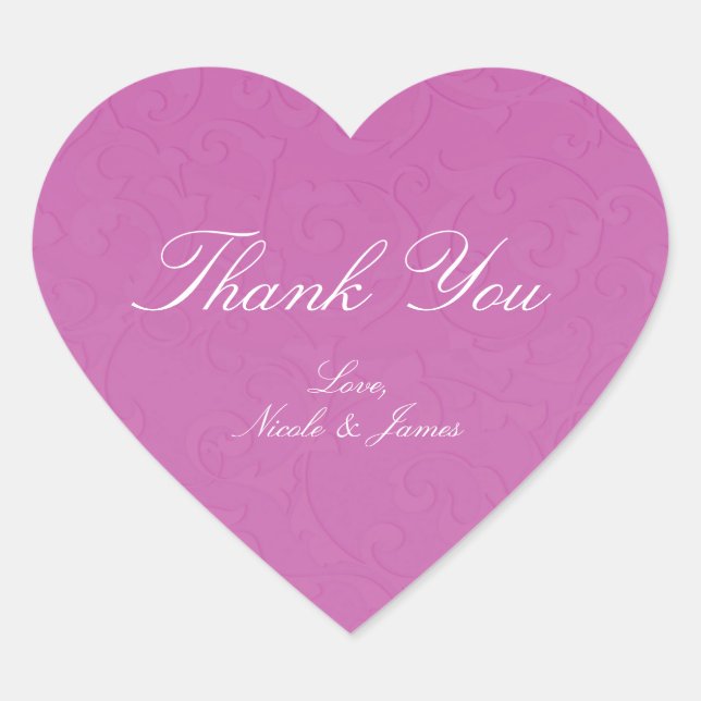 Princess Berry Pink Fairy Tale Damask Wedding Heart Sticker (Front)
