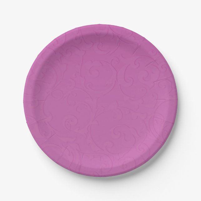 Princess Berry Pink Fairy Tale Damask Wedding Paper Plates (Front)